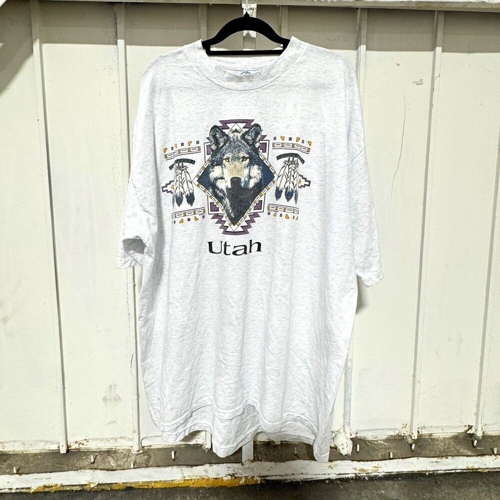 Eagle Utah Wolf Graphic Tee White Short Sleeve 2XL Made in USA 1995